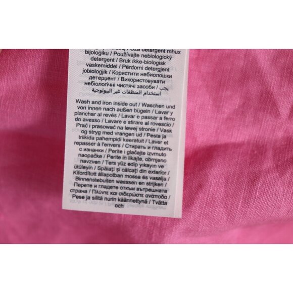 Aligne Women US4 Fuscha Pink Frederika Dress Smocked Puff Sleeve Pckt Linen Maxi - Picture 13 of 15